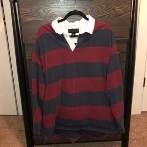 Red and Navy striped, long sleeve shirt.